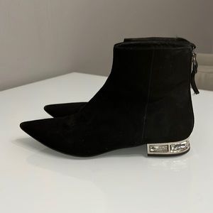 Miu Miu black ankle suede boots with decorative heel crystal. sz 36 Italy 6 US.